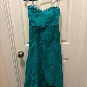 Roxy Teal Summer Dress with Metal Logo Accent